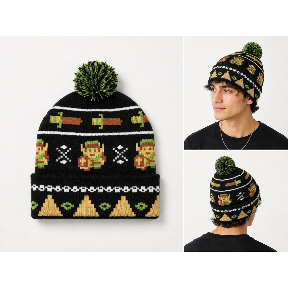 Legend of Zelda 8-Bit Fairisle Cuff Pom Beanie